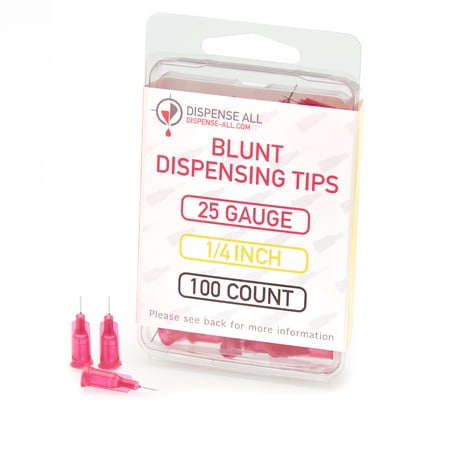 Dispense All - 25 Gauge 1/4 Inch Blunt Tipped Dispensing Needle, Luer Lock, 100 Count