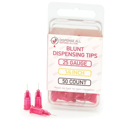 Dispense All - 25 Gauge 1/4 Inch Blunt Tipped Dispensing Needle, Luer Lock, 50 Count