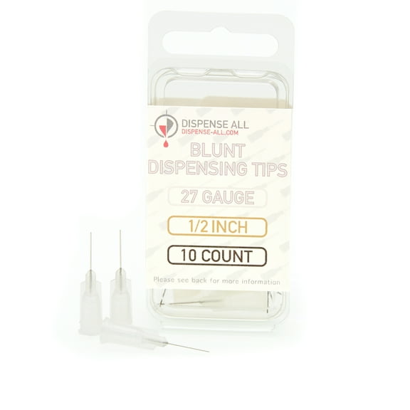 Dispense All - 27 Gauge 1/2 Inch Blunt Tipped Dispensing Needle, Luer Lock, 10 Count