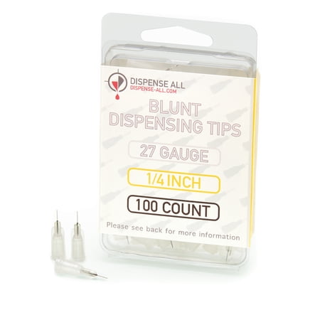 Dispense All - 27 Gauge 1/4 Inch Blunt Tipped Dispensing Needle, Luer Lock, 100 Count