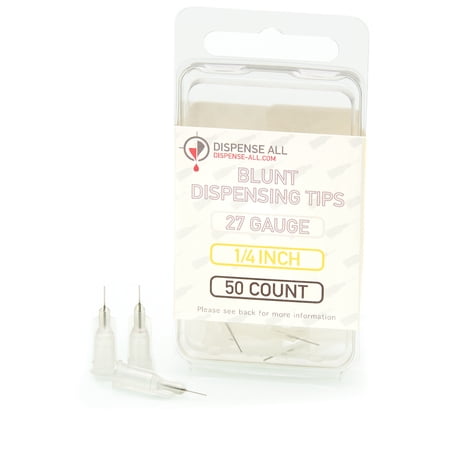 Dispense All - 27 Gauge 1/4 Inch Blunt Tipped Dispensing Needle, Luer Lock, 50 Count