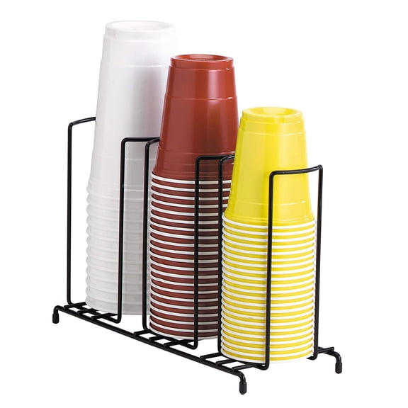 Dispense-Rite WR-3 Three Section Countertop Wire Form Cup and Lid Organizer, Fits 8 oz. to 44 oz. Cups and Lids, Black Wire