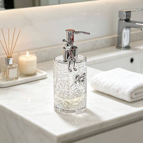 Dispenser Bottle Set (6.7x2.8x2.8 Inch), Plastic Luxury Hand Soap Dispenser, Sleek Hotel Style Design for Bathroom Kitchen and Homeowners