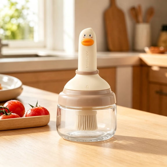 Dispenser Bottle with Brush for Kitchen, Basting Bottle, Silicone Basting Brush, for Cooking BBQ Kitchen, White