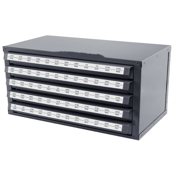 Dispenser Cabinet, Five-Drawer Drill Bit Dispenser, 1/2" Reduced Shank Drill Bit Organizer Cabinet, Drill Dispenser Organizer Cabinet for Sizes 33/64" to 63/64" in 1/64" Increments