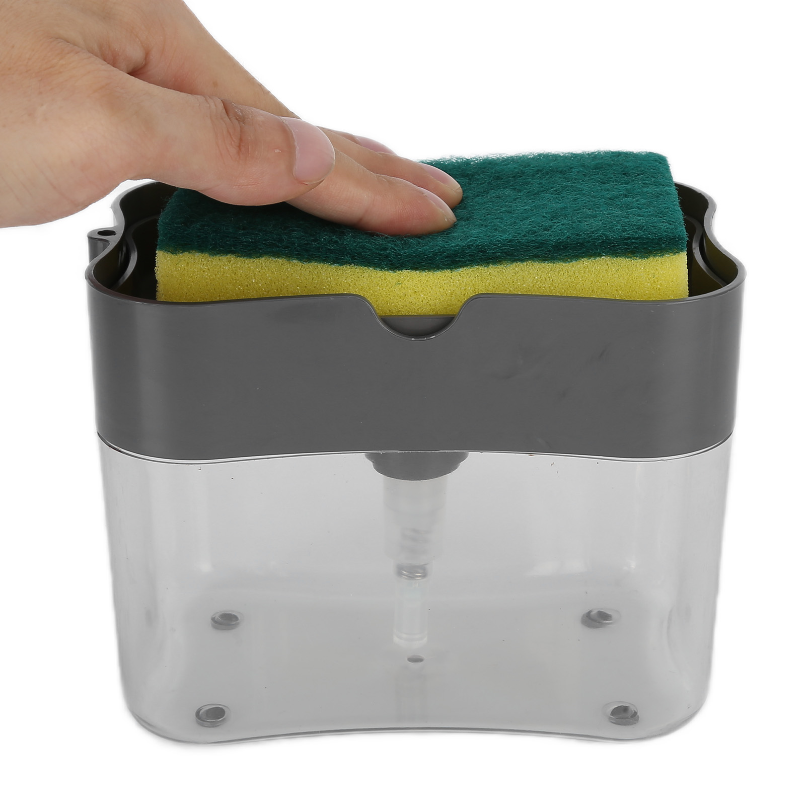 Dispenser With Sponge Holder, Manual Liquid Container Hand Press Liquid