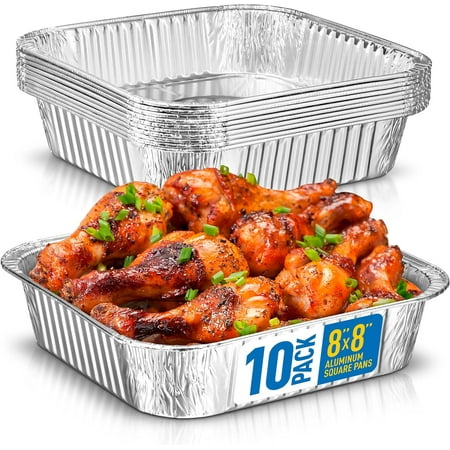 Displastible 8" Square Disposable Aluminum Cake Pans 10 Pack