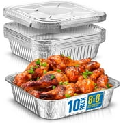 Diplastible 8" Square Disposable Aluminum Cake Pans, Foil Pans, 8 x 8 x 2 in with Flat Lids 50 Pack