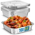 "Displastible 8x8"" Disposable Aluminum Foil Pans With Lids (10 Pack
