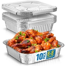 Displastible 8x8" Disposable Aluminum Pans With Lids (10 Pack) Foil Pans For Cooking, Baking Cakes, Roasting & Homemade Breads - Disposable Food Containers With Foil Lids