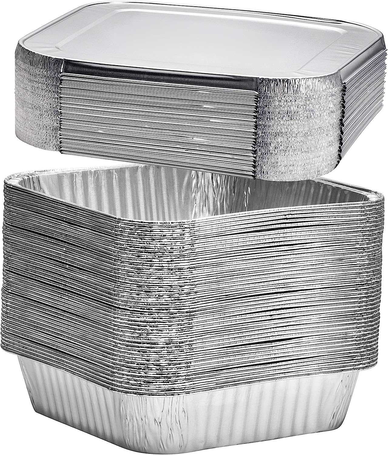 Displastible 8x8" Disposable Aluminum Pans With Lids (100 Pack) Foil
