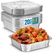 Displastible 8x8" Disposable Aluminum Pans With Lids (20 Pack) Foil Pans For Cooking, Baking Cakes, Roasting & Homemade Breads - Disposable Food Containers With Foil Lids