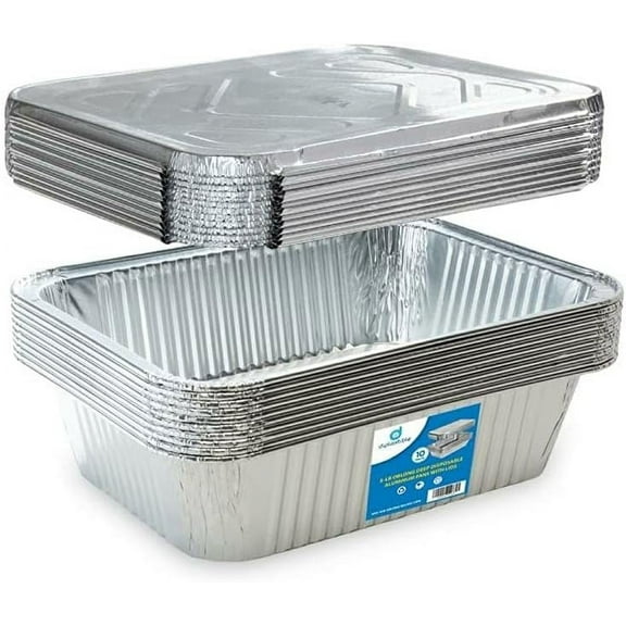 Displastible Disposable Aluminum Pans with Lids Cooking & Baking Food Container, 10-Pack