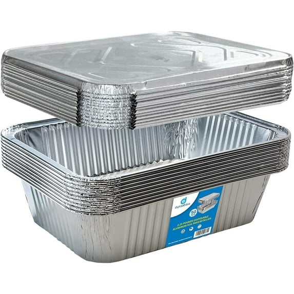 Displastible Disposable Aluminum Pans with Lids Cooking & Baking Food Container, 50-Pack