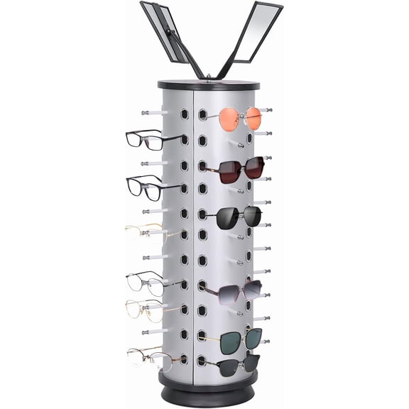 Display 44 PCS for Sunglasses Eyewear Glasses Stand Display 360 Rotating Sunglass Display Rack Sunglass Retail Display Stand with Mirror Eyeglasses Display Holder for Multiple Glasses