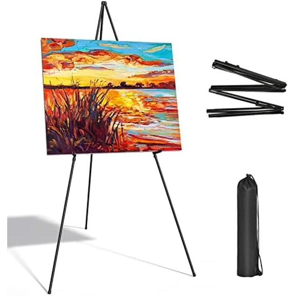 Display Black Easel Stand for Wedding Sign, Artist Instant Tripod Collapsible Portable Floor Easel for Posters, 63" Adjustable Easy Folding Metal Stand for Display Show, Arts, Painting