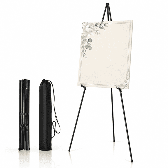 Display Black Easel Stand for Wedding Sign - Artist Instant Tripod Collapsible Portable Floor Easel for Posters- 63" Adjustable Easy Folding Metal Stand for Display Show,Arts,Painting