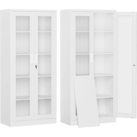 Display Cabinet-71 Inches 4 Adjustable Shelves Curio Cabinets with Locking Glass Doors Display Case for Collectibles, Cosmetics, Hydroponics, Books (White,Assemble Required)