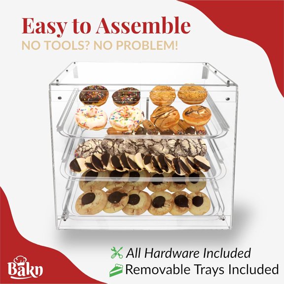 Display Cabinet for Bakery 3-Tier Acrylic Countertop Pastry Display Case - Clear Glass Display Case for Donuts, Muffins, Bagels, Cupcakes - 17.25" x 17.25" x 16.5"$$Home Decor, Kitchen, & Other