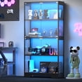 thumbnail image 1 of Display Cabinet with Glass Doors, 63" Tall Curio Cabinet with Human Sensor RGB LED Lights, 4-Tier Glass Display Case with 15mm Thick Shelves for Action Figures, Collectibles, Books - Black, 1 of 9