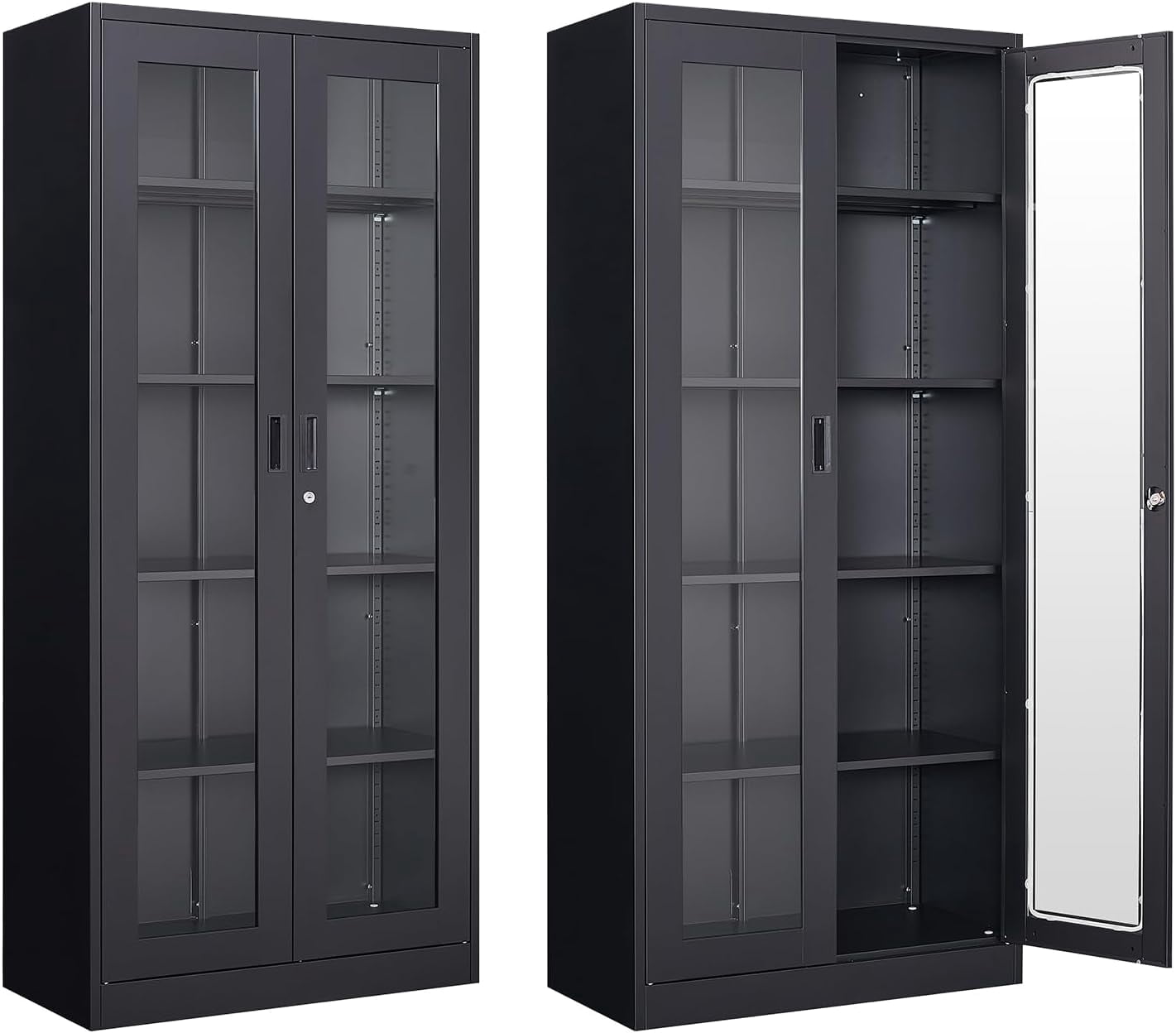 66-Inch Black Glass Display Cabinet - Curio Cabinet With Adjustable Shelves For Collectibles