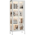 thumbnail image 1 of Display Cabinet with Glass Doors, Glass Display Cabinet with with 3 Color LED Lights, Curio Display Cabinet with 3 Shelves for Living Room & , Display Shelf, Assembly Required, White, 1 of 9