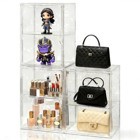 3pcs Extra Large Transparent Display Box, Clear Show Case, Dustproof Stackable Cosmetic Storage Organizer Bins Organizer with Removable Divider for Figures Toys Collectibles Car Model Boots,clearance
