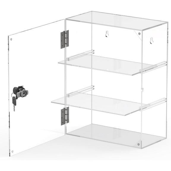Display Case with Lock Key Removable 3 Tier Clear Countertop Display Cases with Shelves Locking Showcase Retail Display Cabinet for Collectibles Figures Safe Storage(11.8x5.9x15.7inch)
