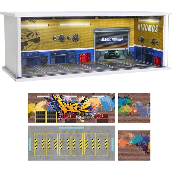Display Case for Hot Wheels, 1/64 Scale Matchbox Car Storage, LED Light Stackable Garage with Acrylic Cover 01