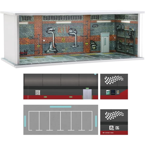 Display Case for Hot Wheels, 1/64 Scale Matchbox Car Storage, LED Light Stackable Garage with Acrylic Cover 03