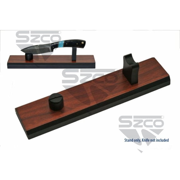 Finished Wood Display Stand for Collectibles, Black & Brown Design, Fits Items Measuring 6"14", 10.5" x 2.5"