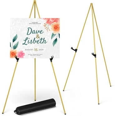 Display Golden Easel Stand - 63" Artist Instant Tripod Collapsible Portable Floor Easel - Adjustable Art Poster Easy Folding Metal Stand for Display Show, Wedding, Painting
