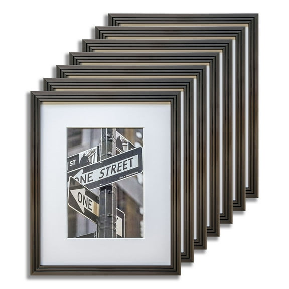 The Display Guys 11x14 Metallic Brown (Bronze) ART DECO Picture Poster Frames w. Mat for 8x10 + 5x7 Collage Mat (Value 8-Pack), Plexiglass 5/8" Thin Border