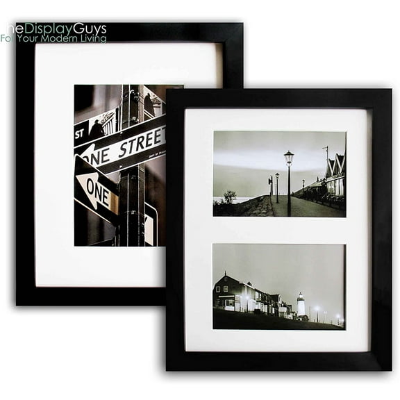 The Display Guys~ 2 Sets 8x10 Inch Black Picture Frame Made of Solid Pine Wood and Real Tempered Glass, Luxury Made Affordable, With White Core Mat Boards 2 for 5x7 Photo + 2 for 2-4x6 Photos …