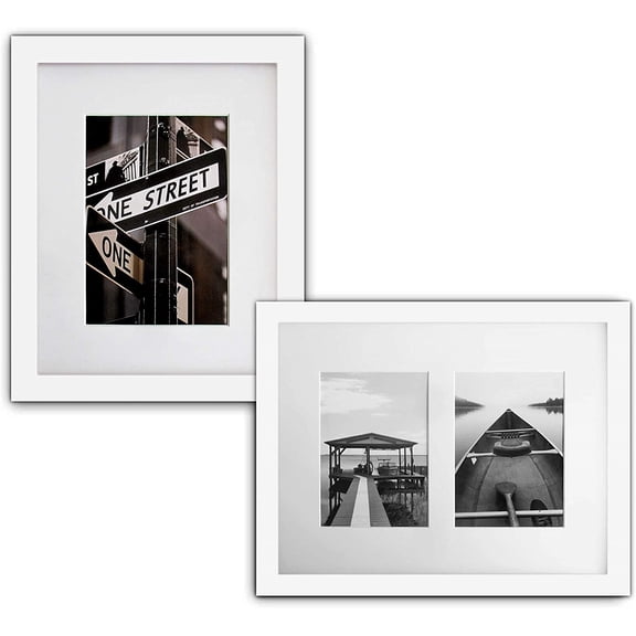 The Display Guys 2 Sets 8x10 Inch White Picture Frame Made of Solid Pine Wood and Real Tempered Glass, Luxury Made Affordable, With White Core Mat Boards 2 for 5x7 Photo + 2 for 2-4x6 Photos