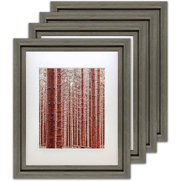 The Display Guys LUXURY MADE AFFORDABLE (Set of 4) 8”x10” TEMPERED GLASS Photo Frame in Charcoal Walnut Wood Finish Ridge Molding Elegant Contemporary