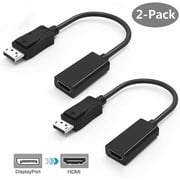 Display to HDMI Adapter Converter 2-Pack,Displayport DP to HDMI Adapter Cable Male to Female Port Connector 1080P Compatible with Computer, Desktop, Laptop, PC, Monitor, Projector, HDTV - Black