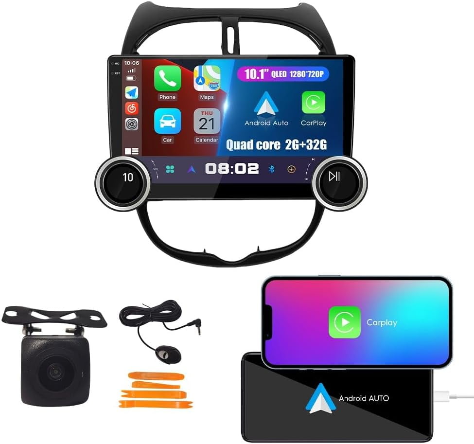 Universal 10.33" Android Car Stereo With Dual Knobs & CarPlay - 2Din Touch Screen GPS Navigation Bluetooth