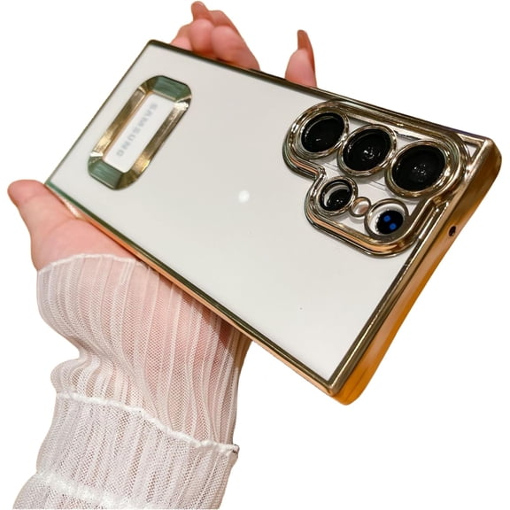 Display Logo CD Pattern Plating Phone case, Clear Phone case, TPU Material, Anti-Drop, for Samsung Galaxy S23 S22 S21 Note20 Note10 Ultra Plus Phone Case (Gold,Note 10 Plus)