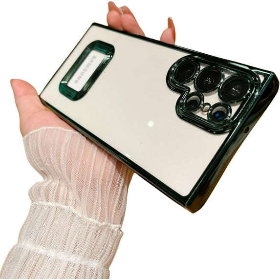 Display Logo CD Pattern Plating Phone case, Clear Phone case, TPU Material, Anti-Drop, for Samsung Galaxy S23 S22 S21 Note20 Note10 Ultra Plus Phone Case (Green,S20 FE)