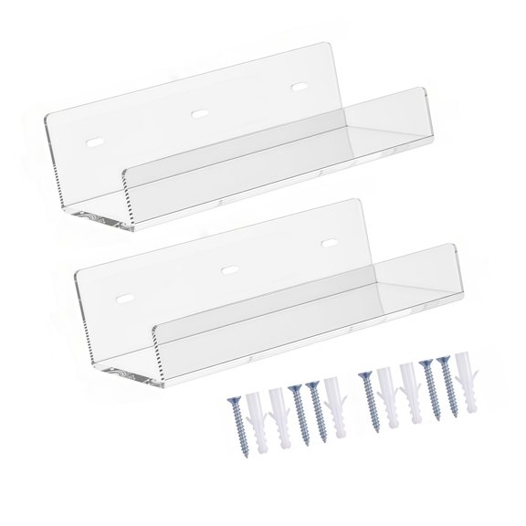 Display Rack Wall Shelf Set of 2, Acrylic Storage Platform with Mounting Hardware for Study Studio Corner Placement