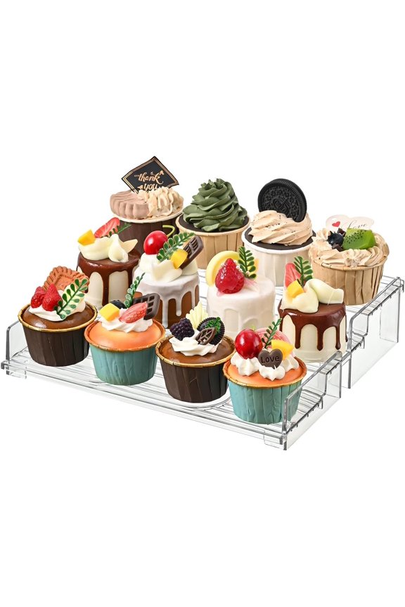 Display Risers, 4 Tier Perfume Organizer Stand,Clear Cupcake Stand Holder,Display Risers for Figures,Cake Shelves Retail (10inch-1pack)