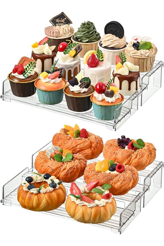 Display Risers, 4 Tier Perfume Organizer Stand,Clear Cupcake Stand Holder,Display Risers for Figures,Cake Shelves Retail (10inch-2pack)
