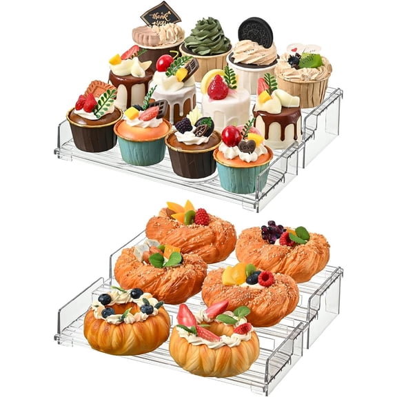 Display Risers, 4 Tier Perfume Organizer Stand,Clear Cupcake Stand Holder,Display Risers for Figures,Cake Shelves Retail (10inch-2pack)