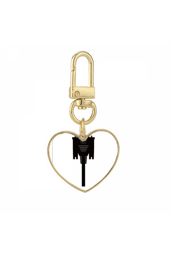 Display Screen Cable Black Plug Gold Heart Keychain Metal Keyring Holder