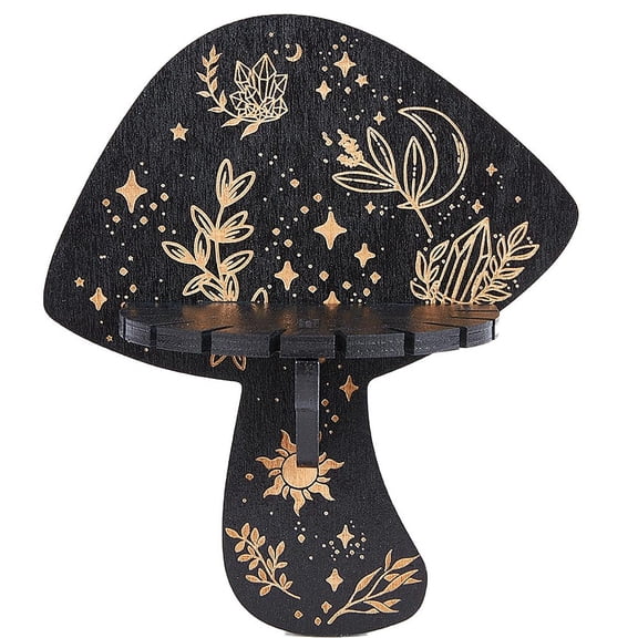 Display Shelf Wall Shelves Mushroom Rustic Wooden Hand Holder Floating Shelves Witchy Stuff Storage Display Black 7x6Inch
