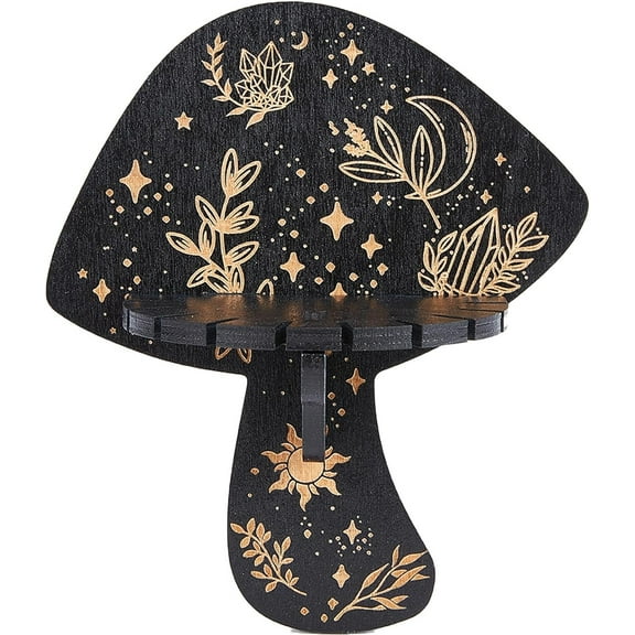 Display Shelf Wall Shelves Mushroom Rustic Wooden Hand Holder Floating Shelves Witchy Stuff Storage Display for Rock Gemstones Meditation Spiritual Gift Black 7x6Inch