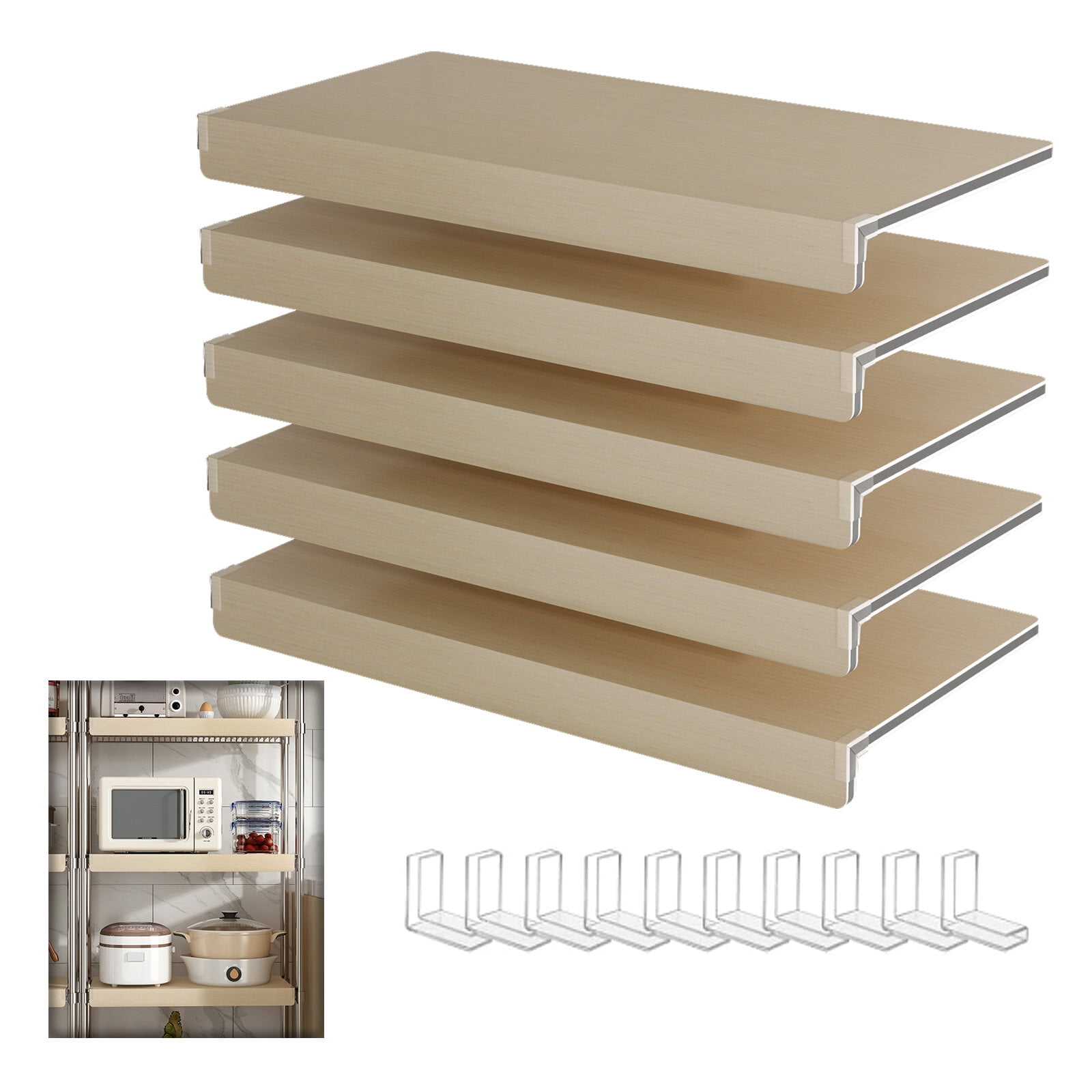 Display Shelves (24 INCH) 5 Pcs Wire Shelf Covers Foamed PVC Wire Rack Covers for Removable Closet (Not Wood) Pantry Shelves for Cabinet Bathroom Kitchen Shelving Decoration ( OAK Color ),Wooden Disp