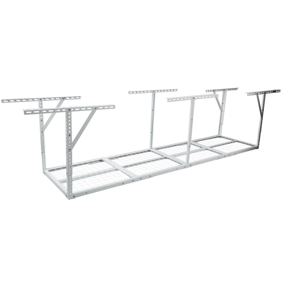Display Shelves 2x8FT Overhead Garage Storage Rack,Adjustable Storage Organization System,Heavy Duty Metal Garage Ceiling Storage Racks,450lbs Weight Capacity,White Color,Wooden Display Shelves