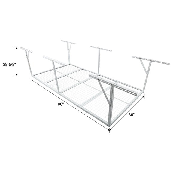 Display Shelves 3x8FT Overhead Garage Storage Rack, Heavy-Duty Metal Garage Ceiling Storage Rack, 22''-40" Adjustable Ceiling Drop-Down, 600 lb. Loading Weight Capacity, White Color,Shelving Units